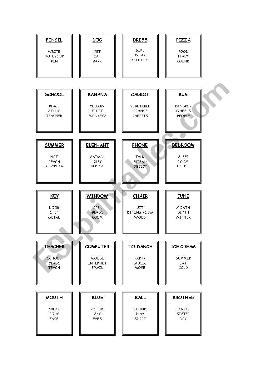 taboo game worksheet