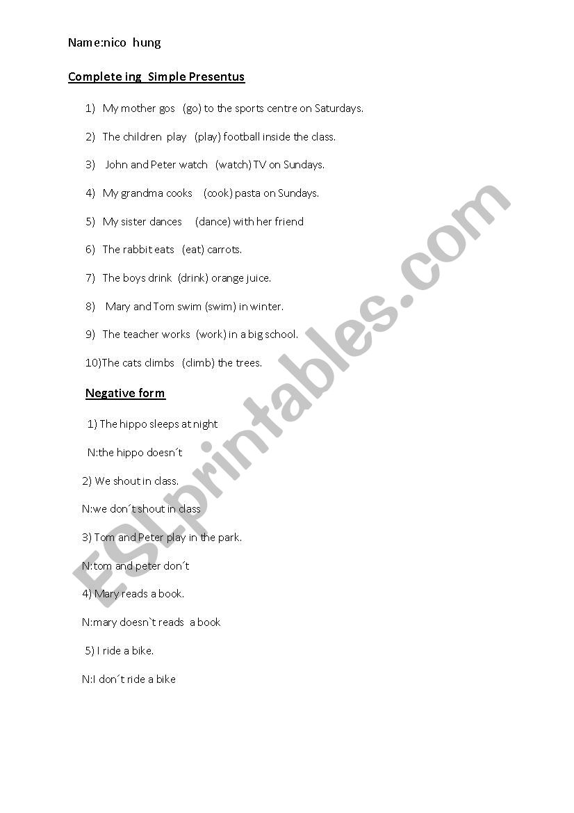 Present simple worksheet