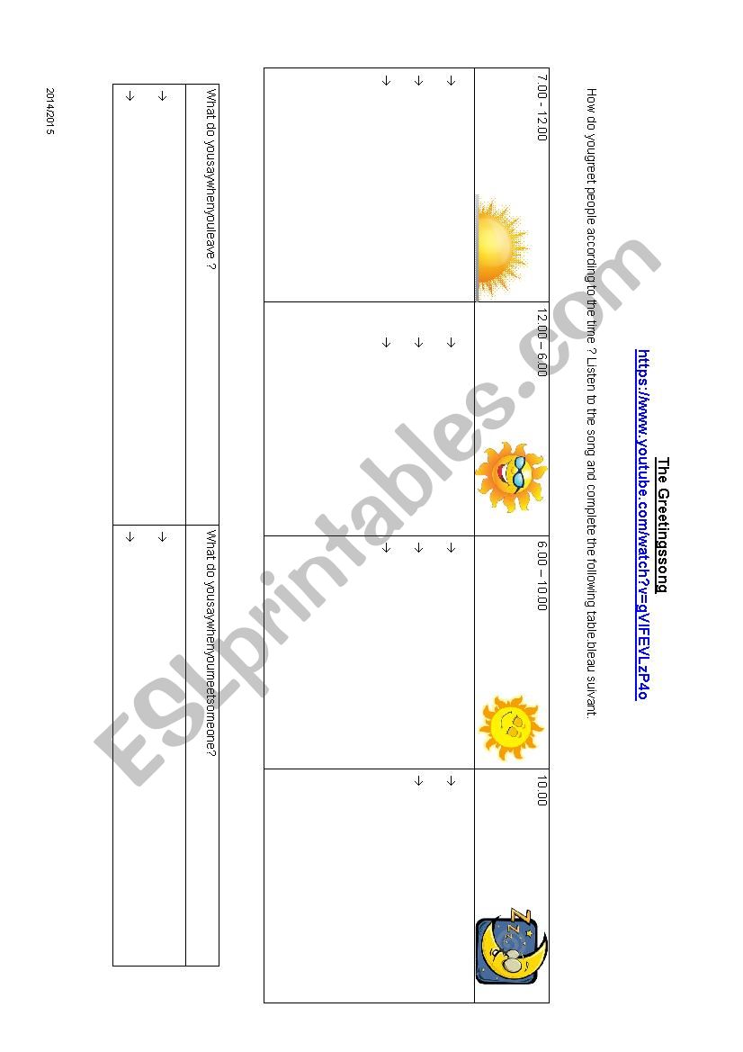 Greetings Song worksheet