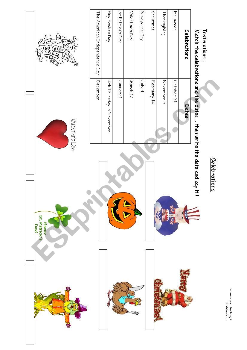 Celebrations worksheet