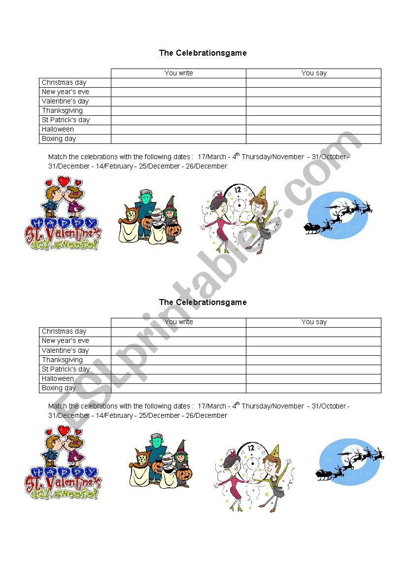 Celebrations - Dates worksheet