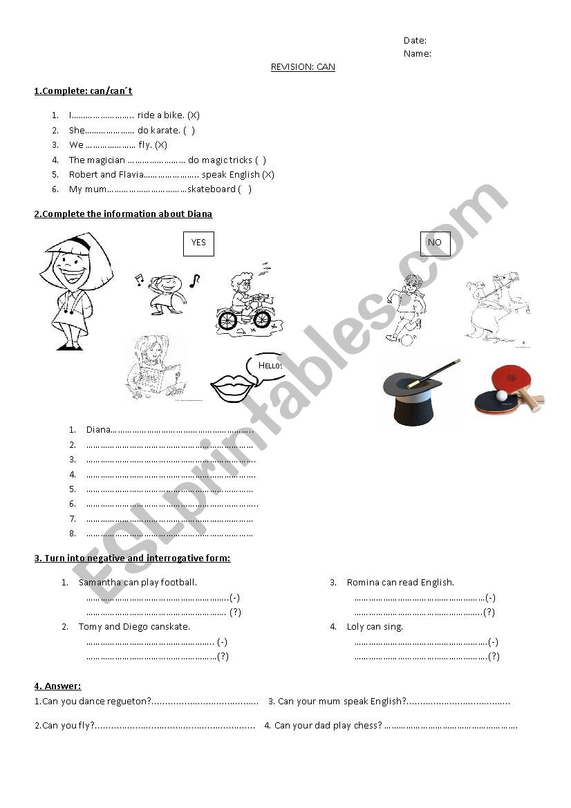Can can´t worksheet