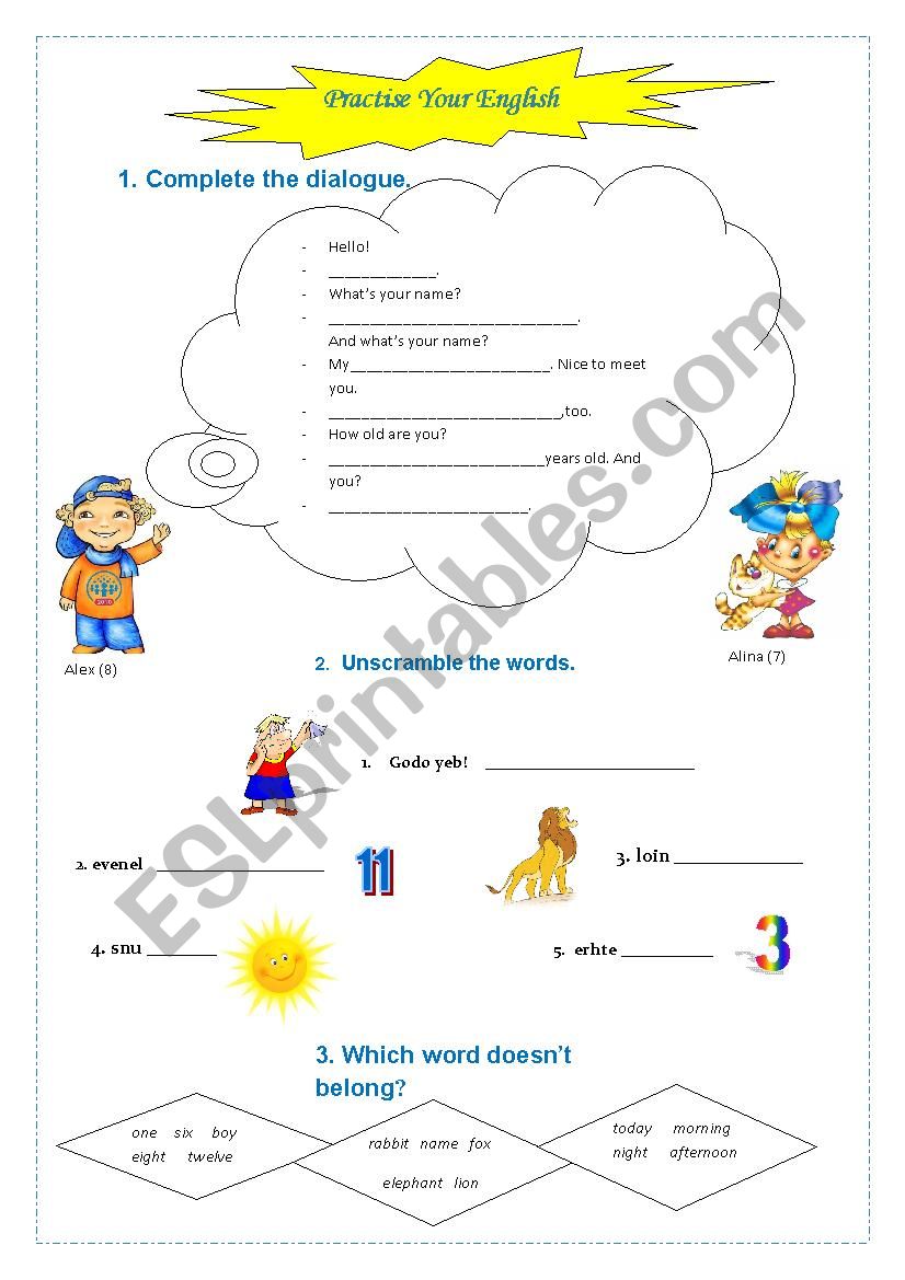 Practise your English. worksheet