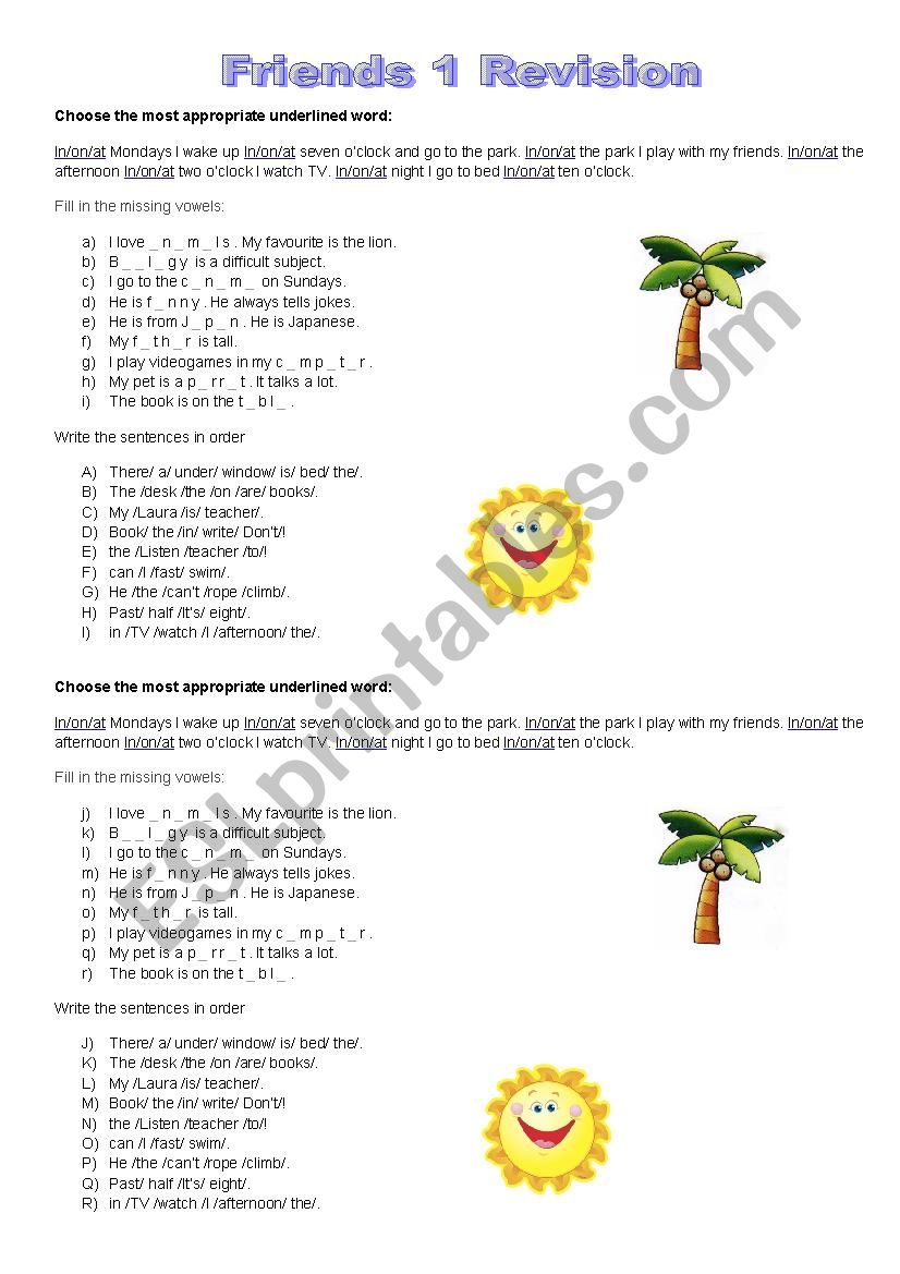 Friends 1 Revision worksheet