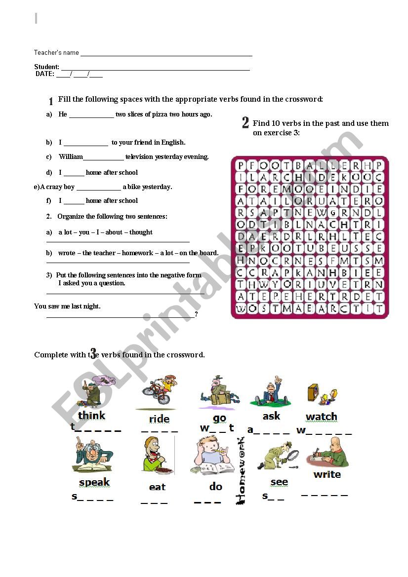 Simple past - working sheet crossword irregular verbs