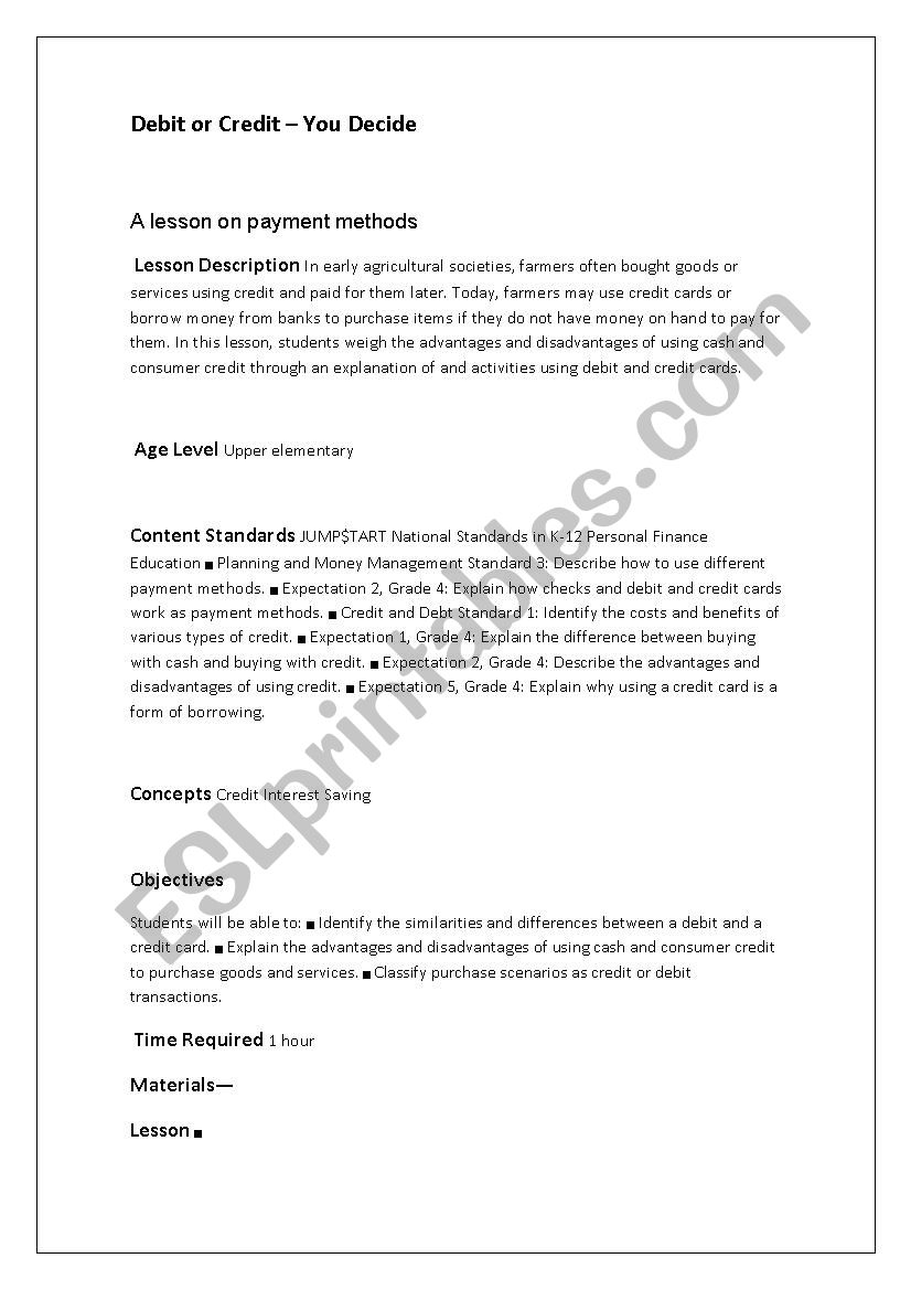 Debit or credit worksheet