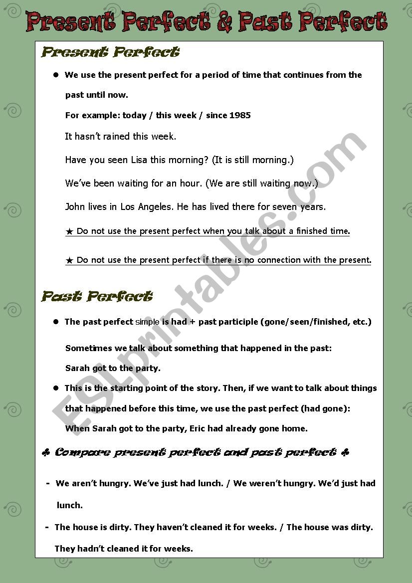 Present Perfect & Past Perfect