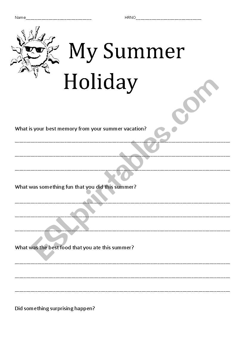 My Summer Holidays worksheet