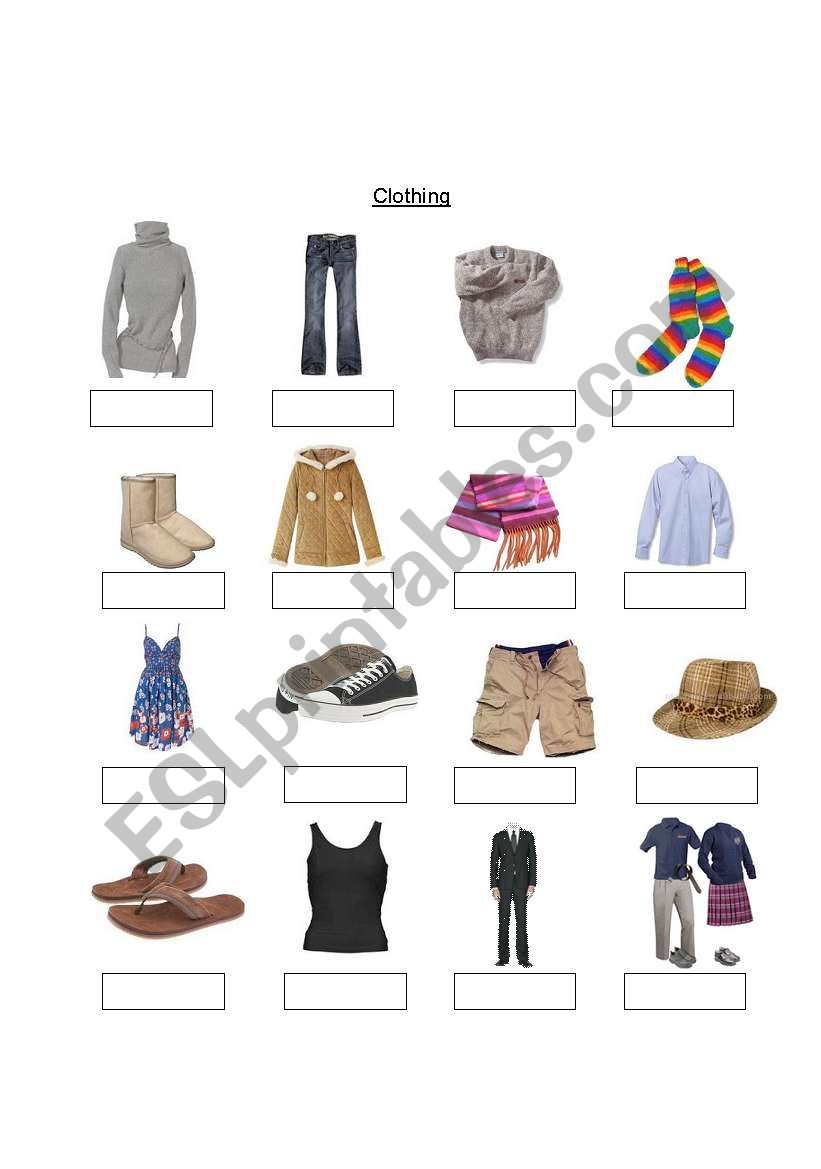 Clothing worksheet