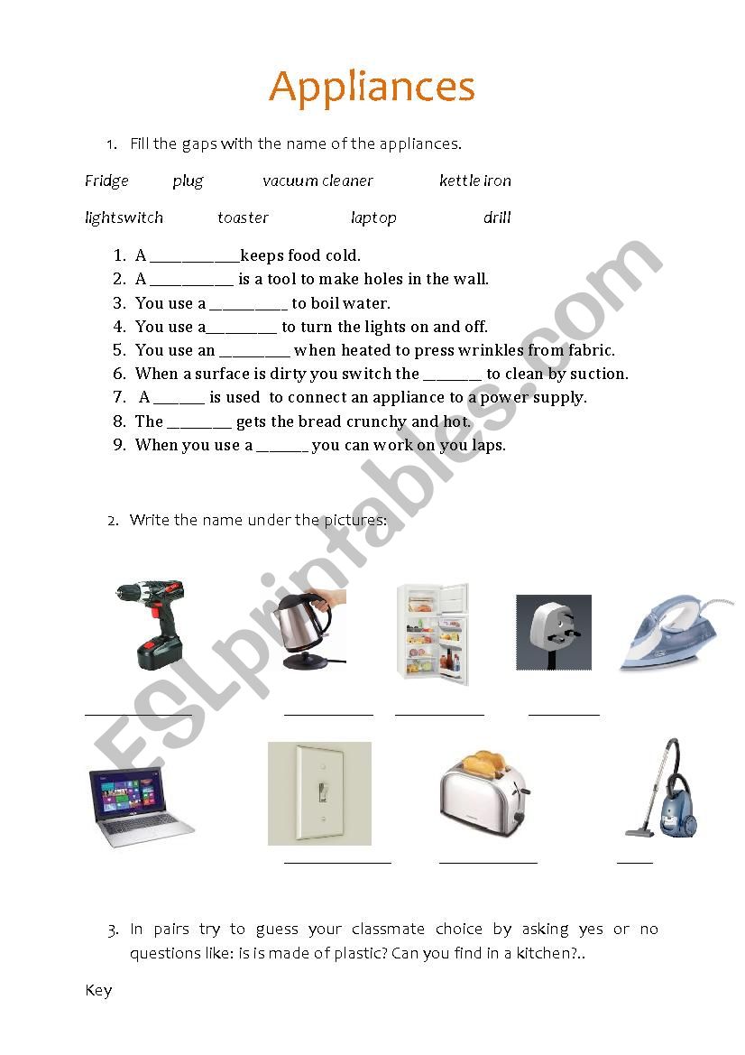 Appliances worksheet