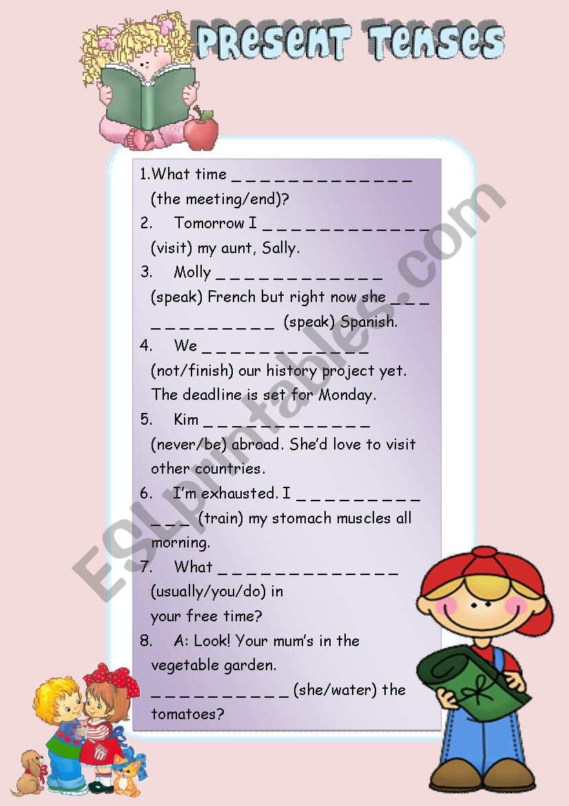 Present tenses worksheet