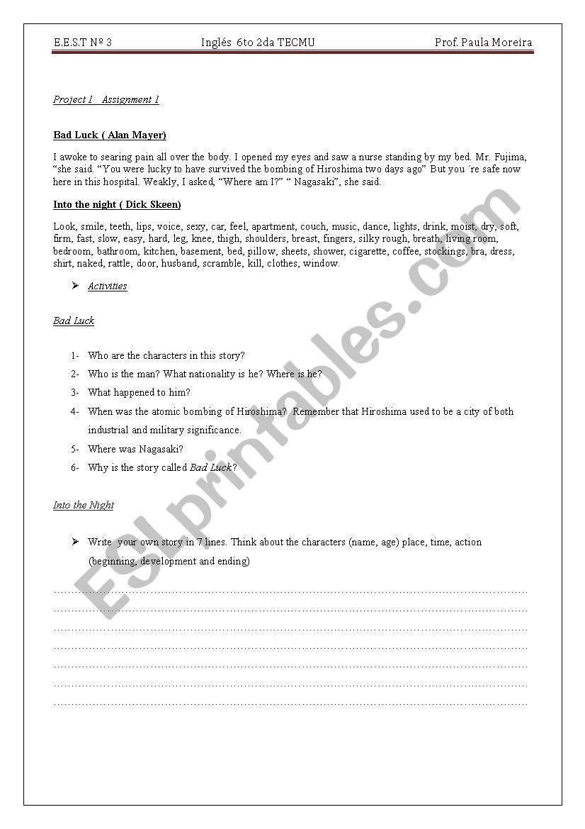 short stories worksheet