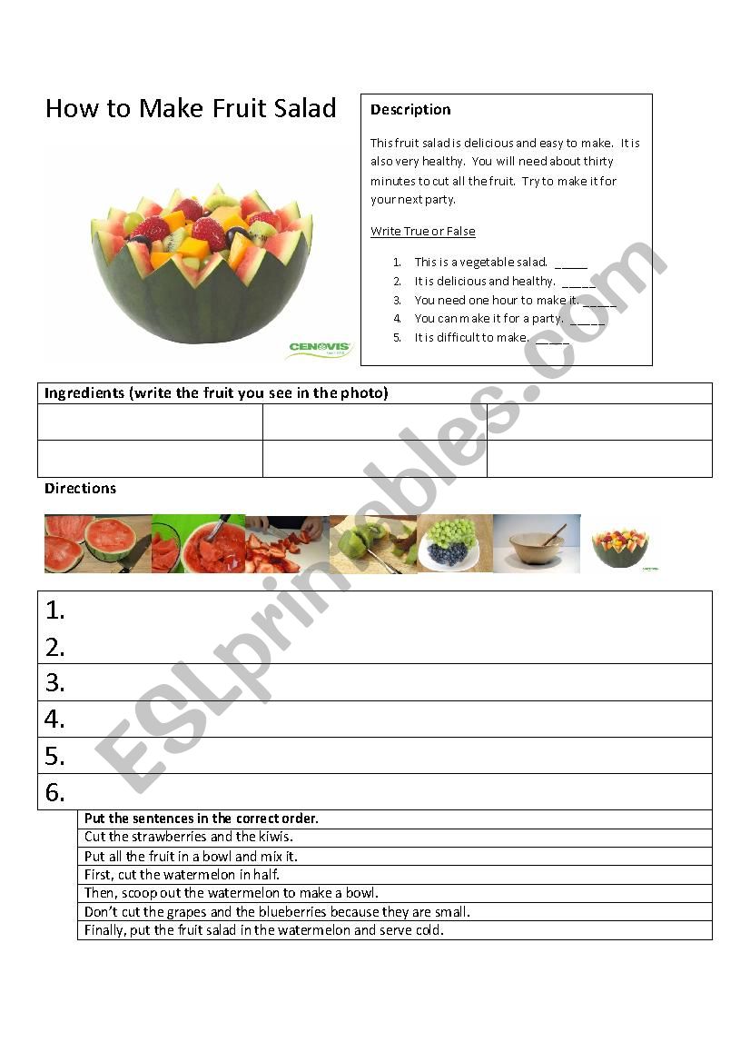 How to Make Fruit Salad worksheet
