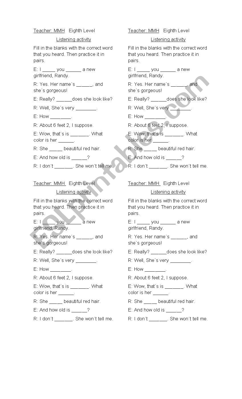 Physical Appearance worksheet