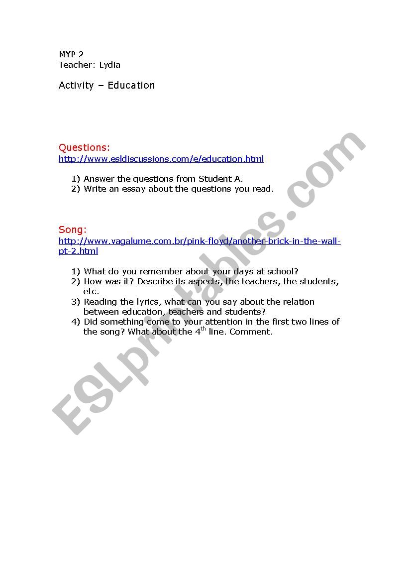 Education worksheet