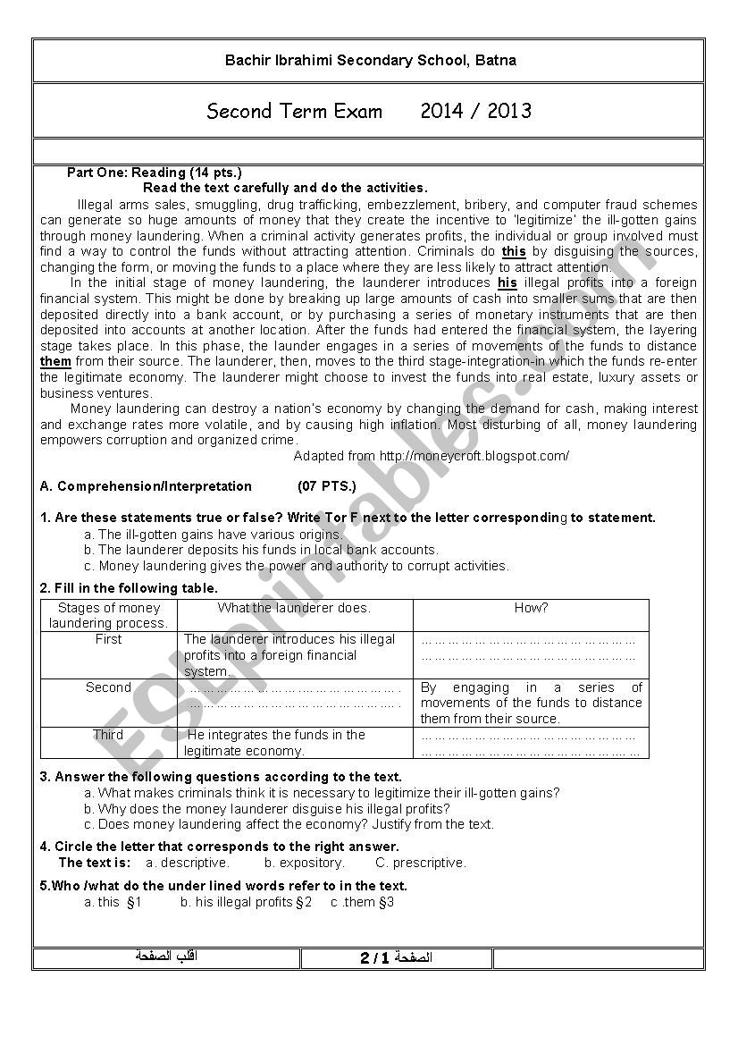 ill-gotten gains  worksheet