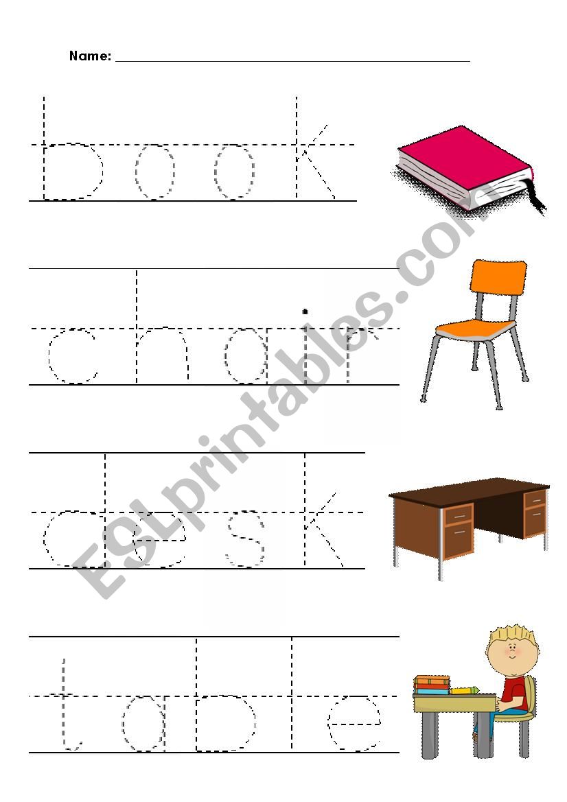 Classroom objects pre-writing worksheet