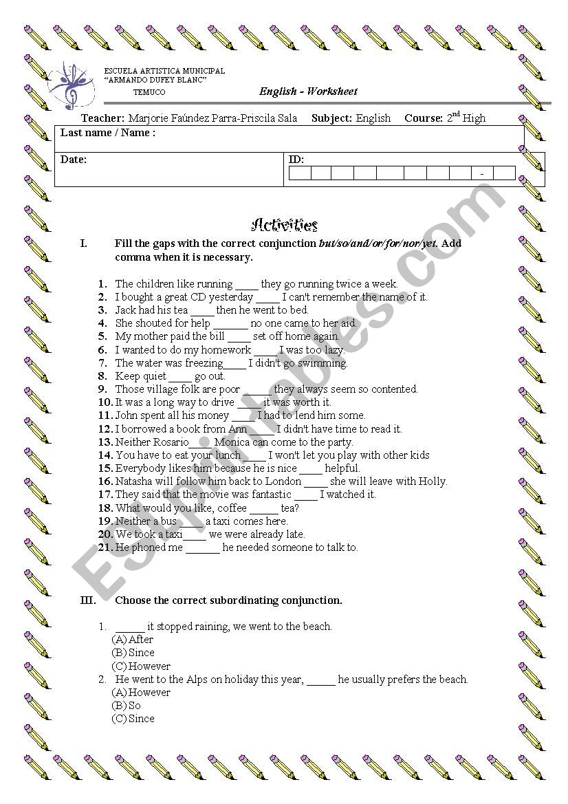 Conjunctions worksheet