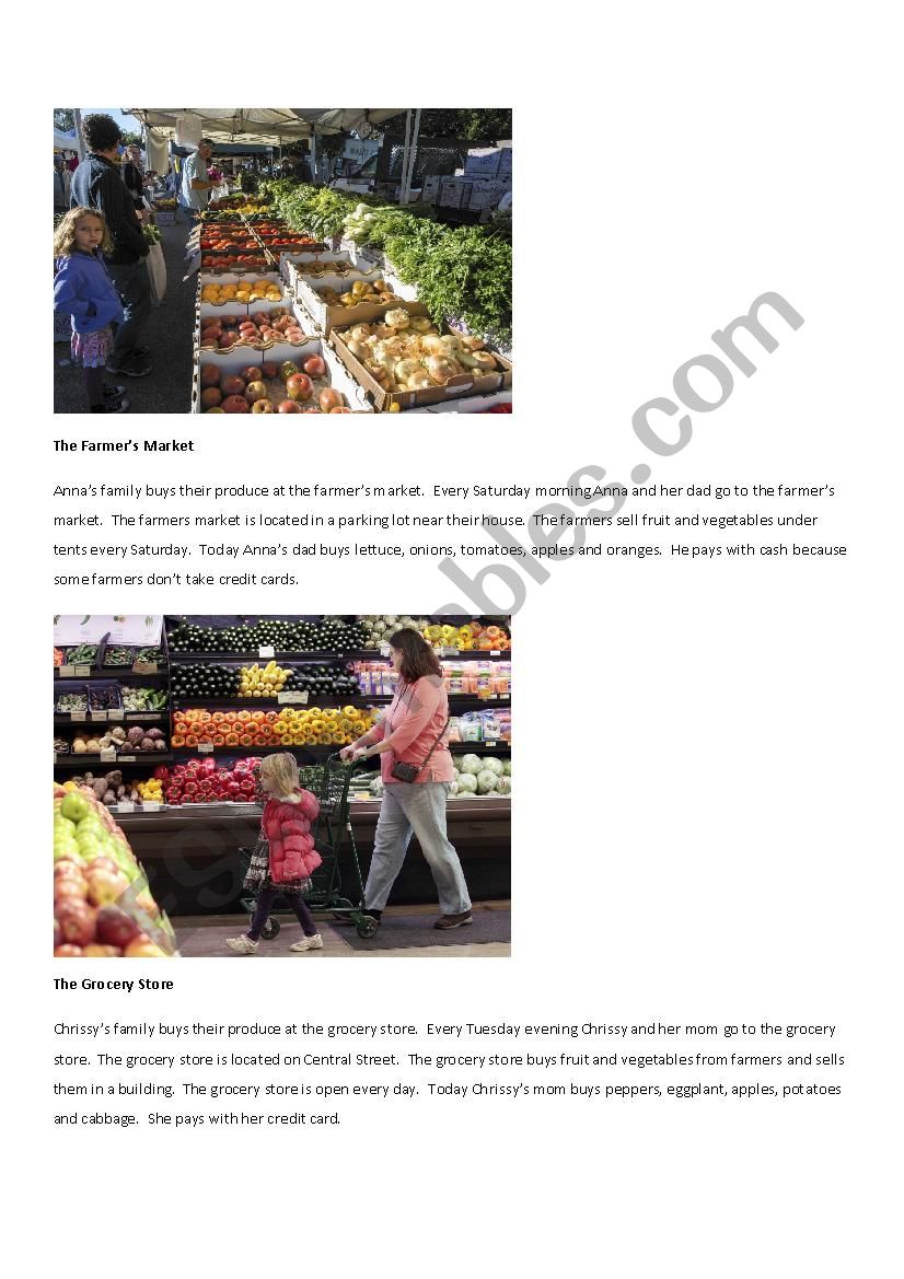 Shopping for Produce Reading Compare and Contrast
