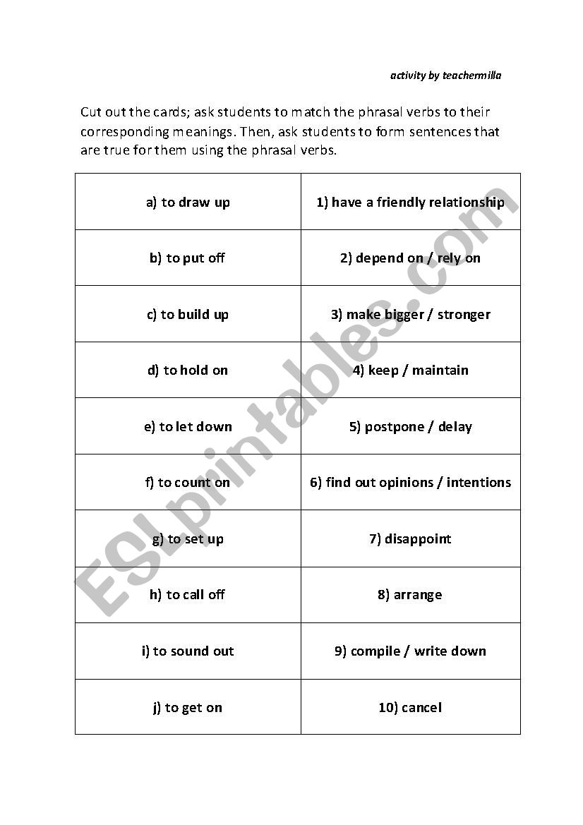 Business phrasal verbs - matching cards