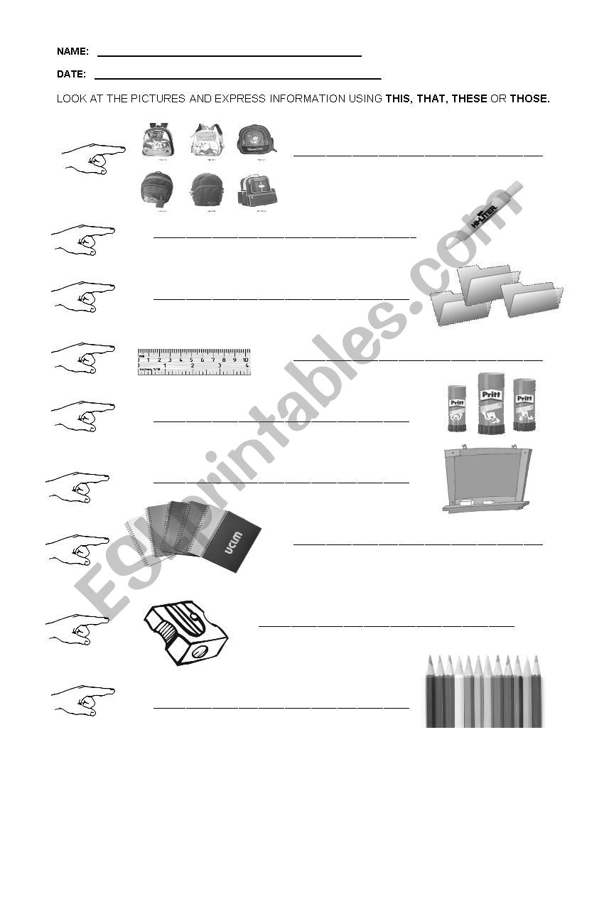 Demonstratives worksheet