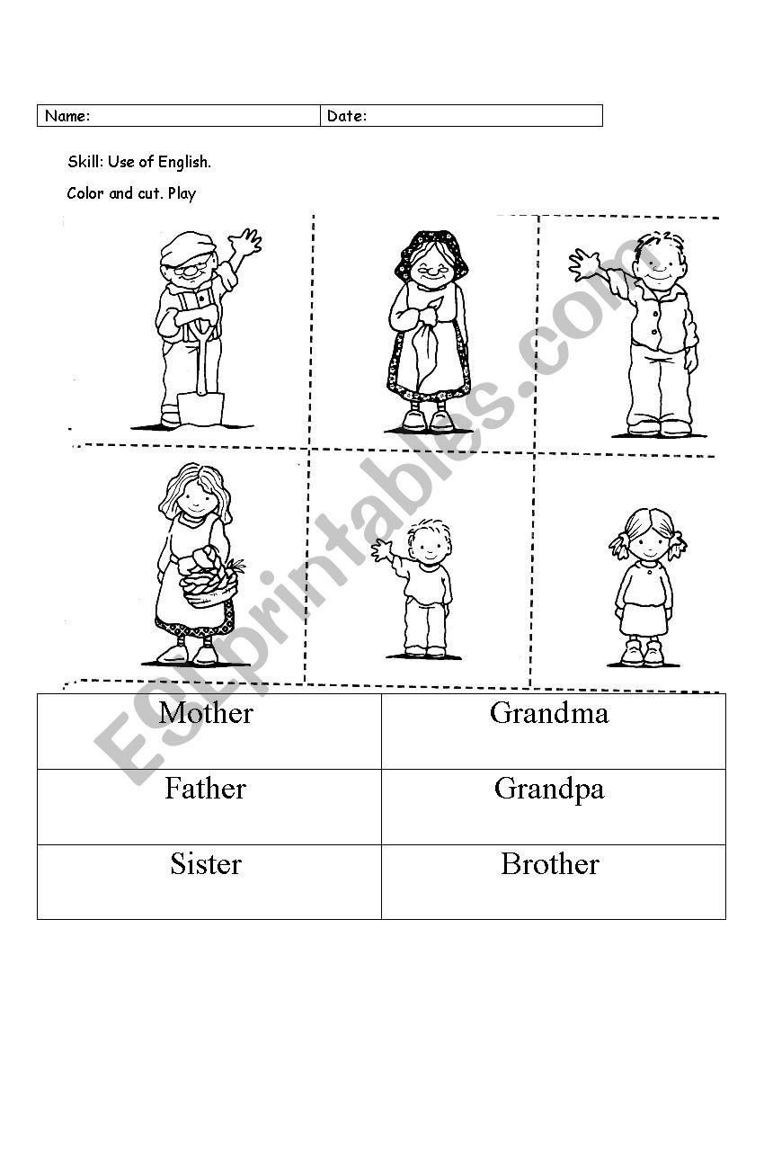 Family cut outs worksheet