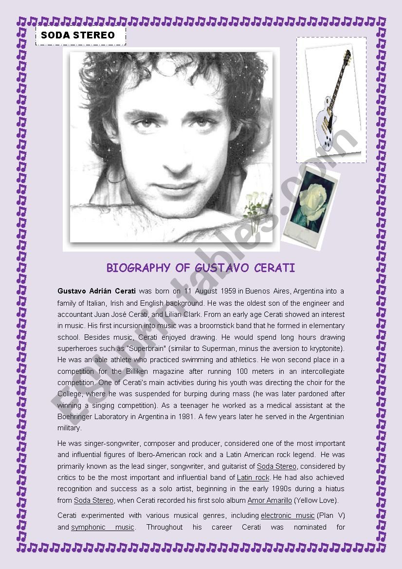 BIOGRAPHY OF GUSTAVO CERATI worksheet