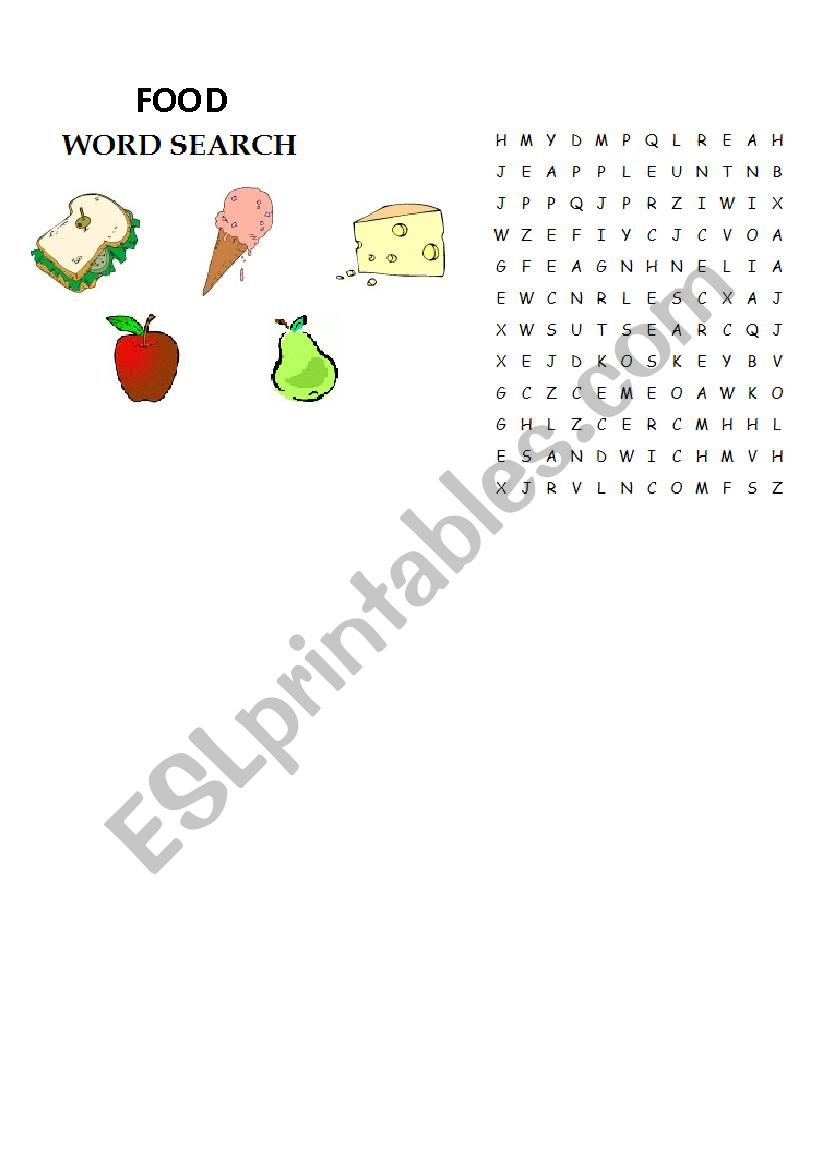 Food Word search worksheet