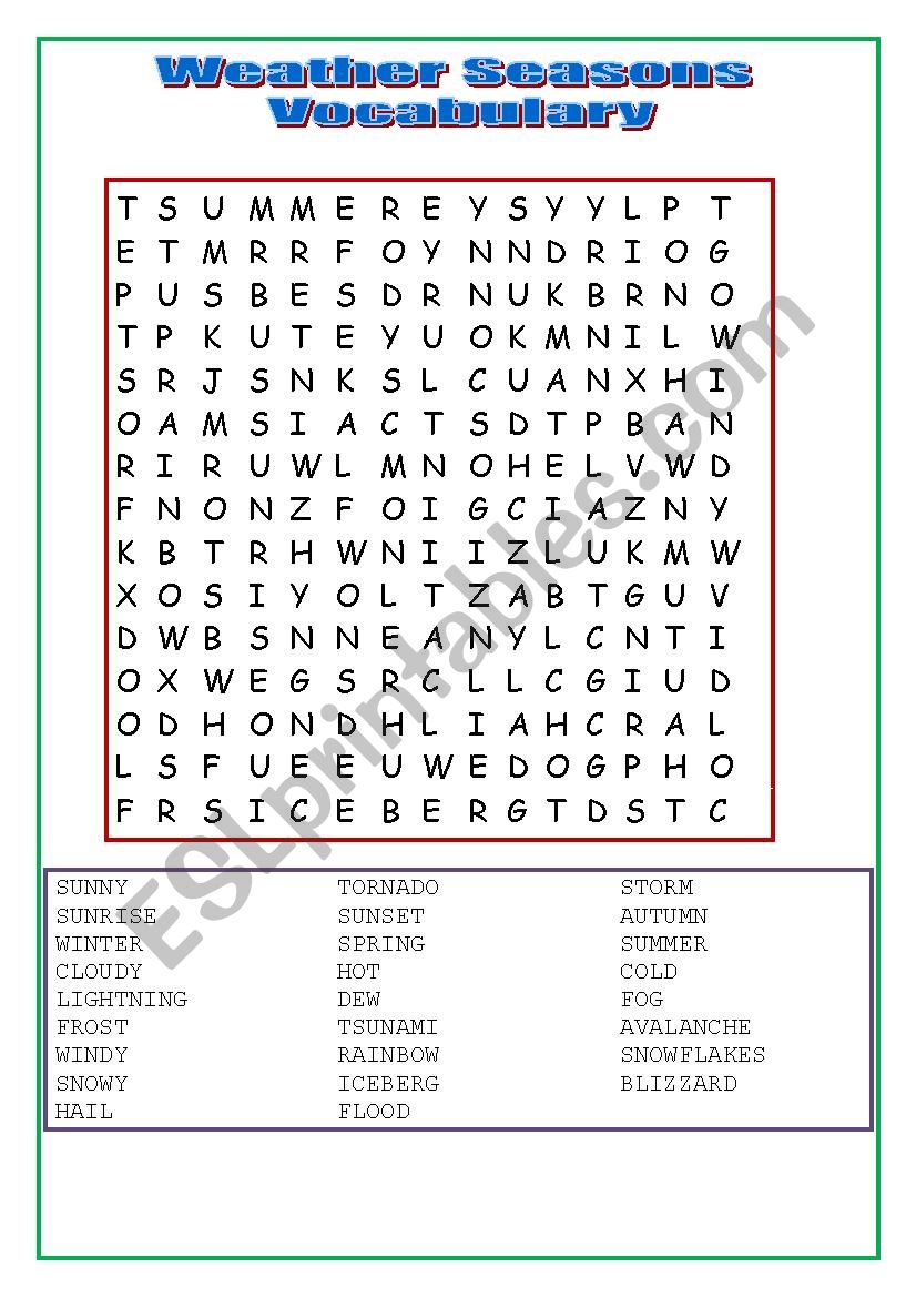 WEATHER SEASONS WORDSEARCH worksheet