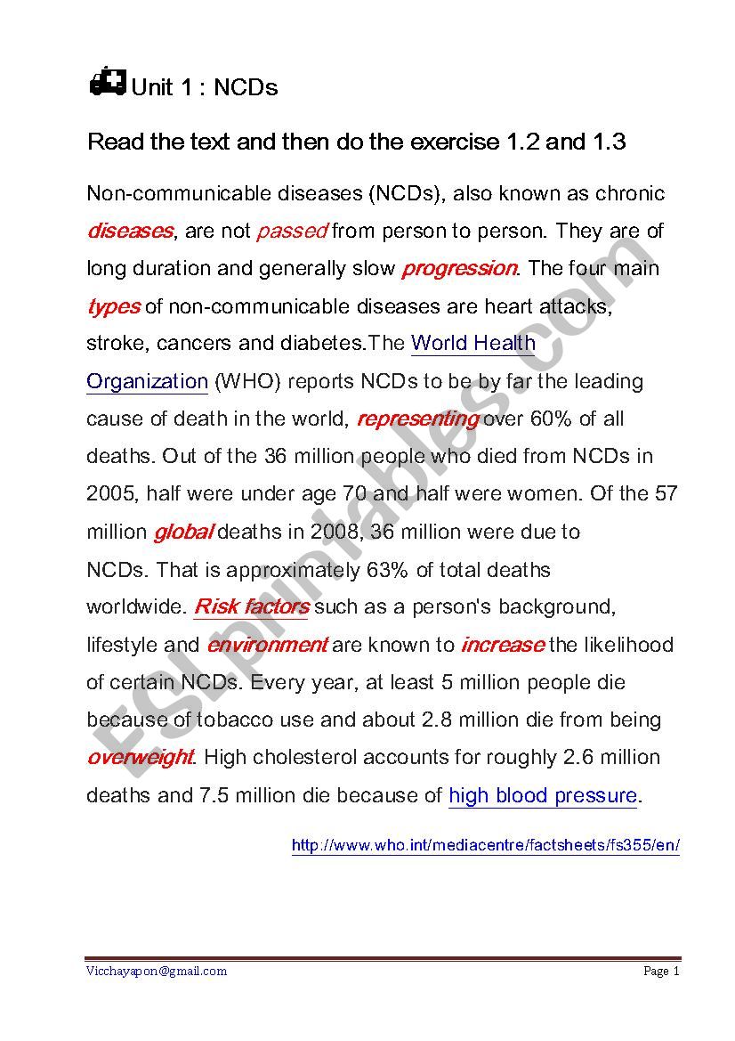 Sickness: NCDs worksheet