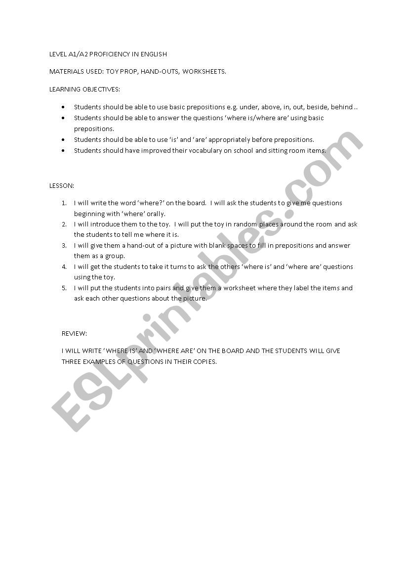 EAL Lesson Plan worksheet