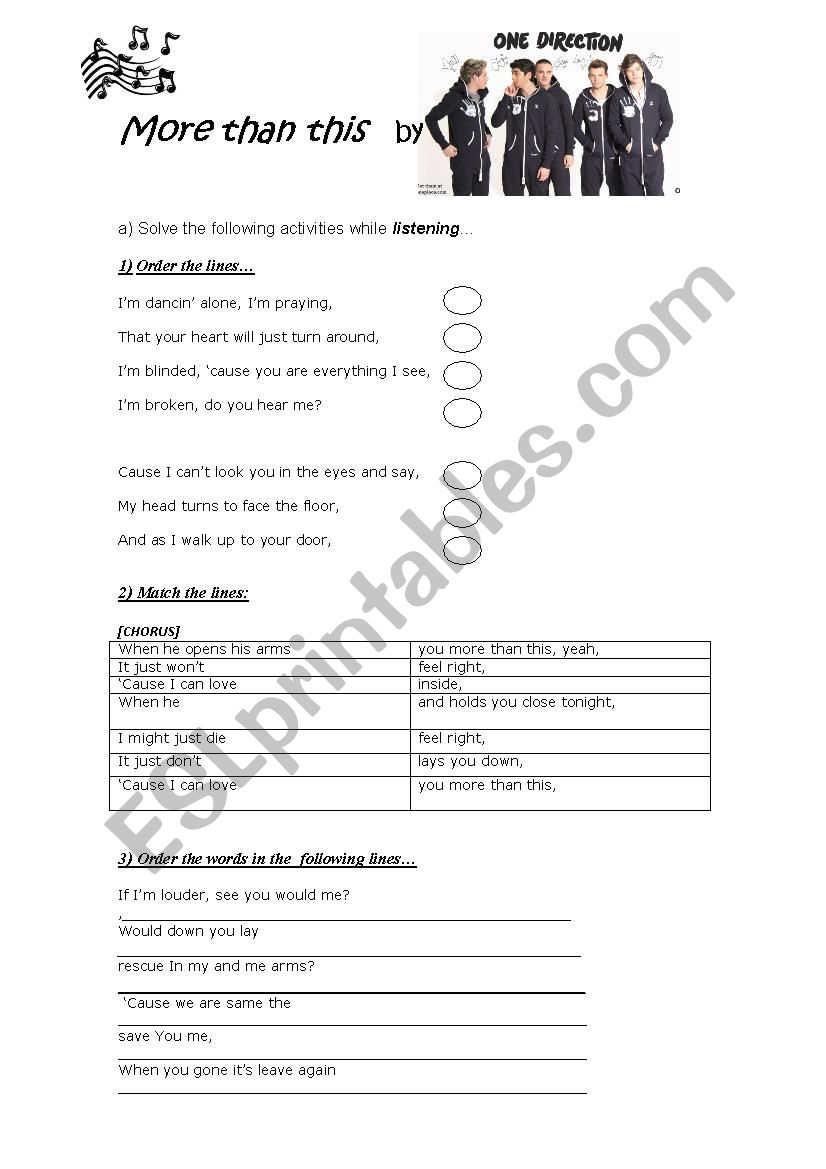 more than this (song) worksheet
