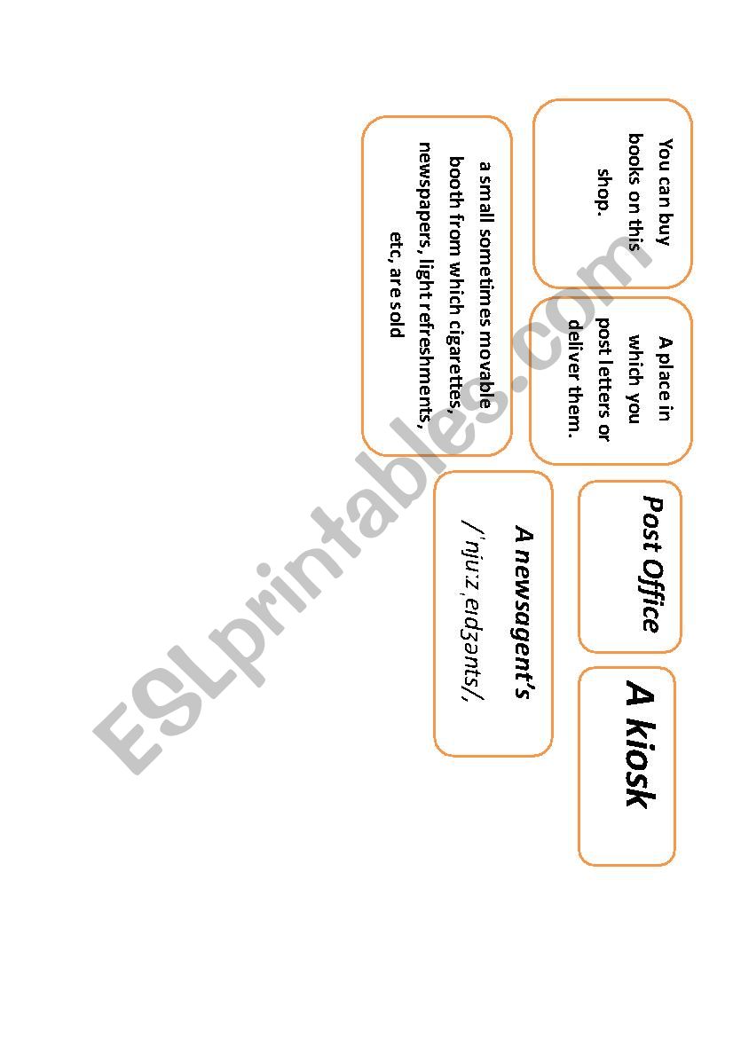 Shopping cards vocabulary worksheet