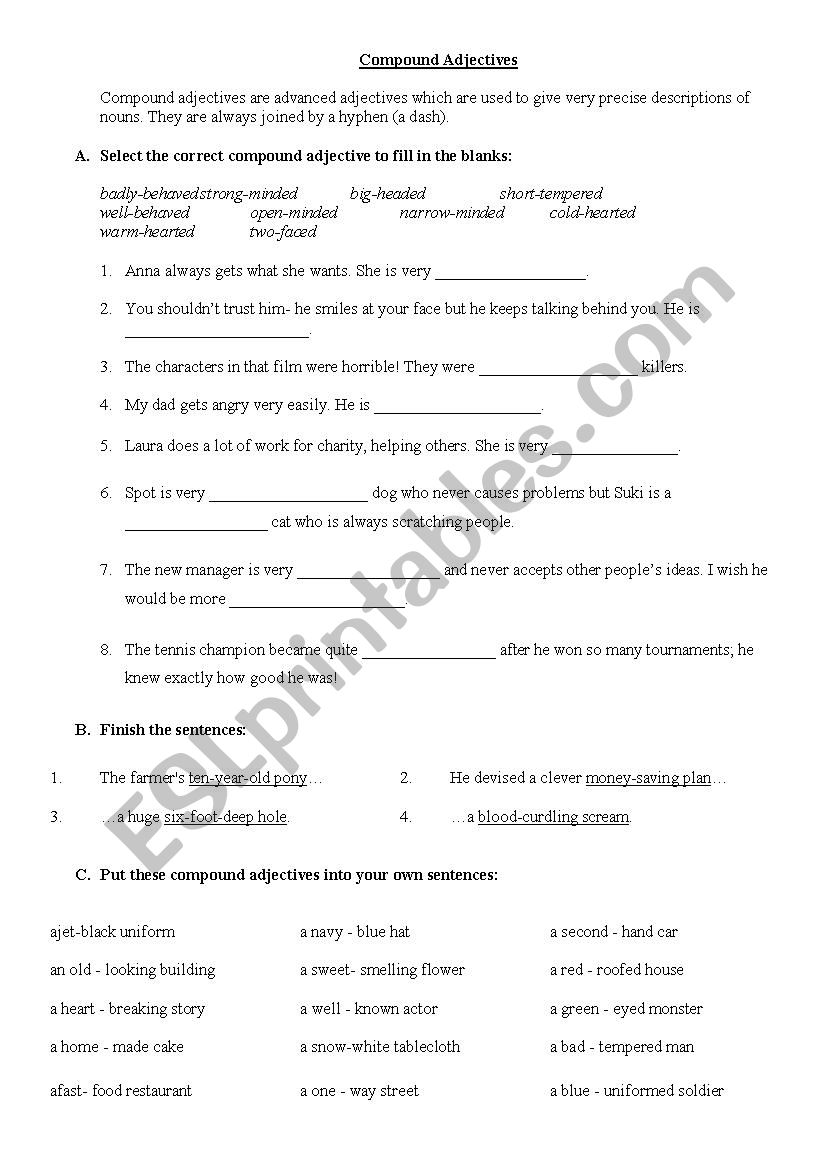 Compound Adjectives worksheet