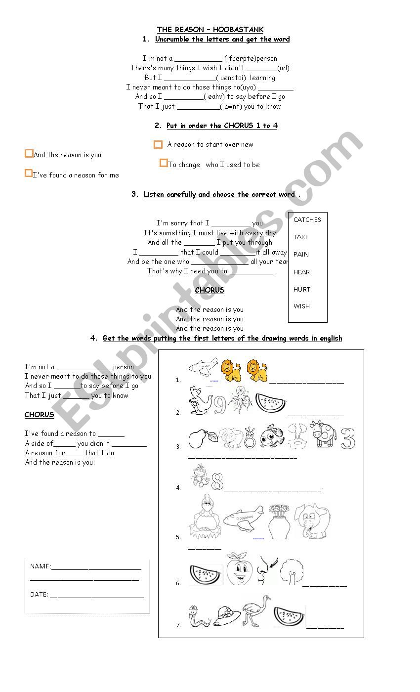 REASON SONG worksheet