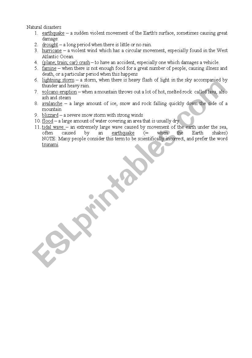 natural disasters vocabulary worksheet