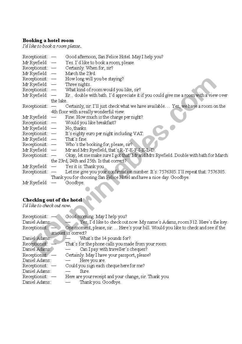 Hotel Dialogues  worksheet