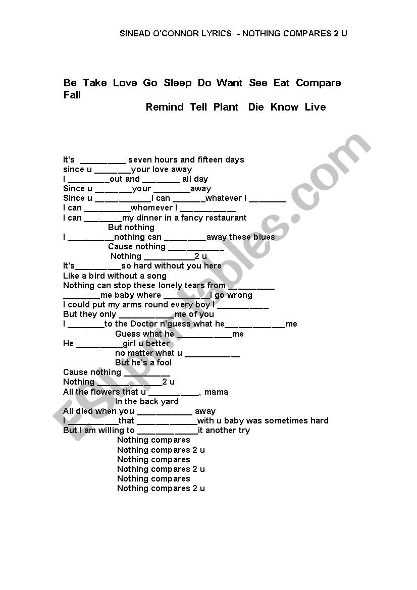 Sinead OConnor worksheet worksheet