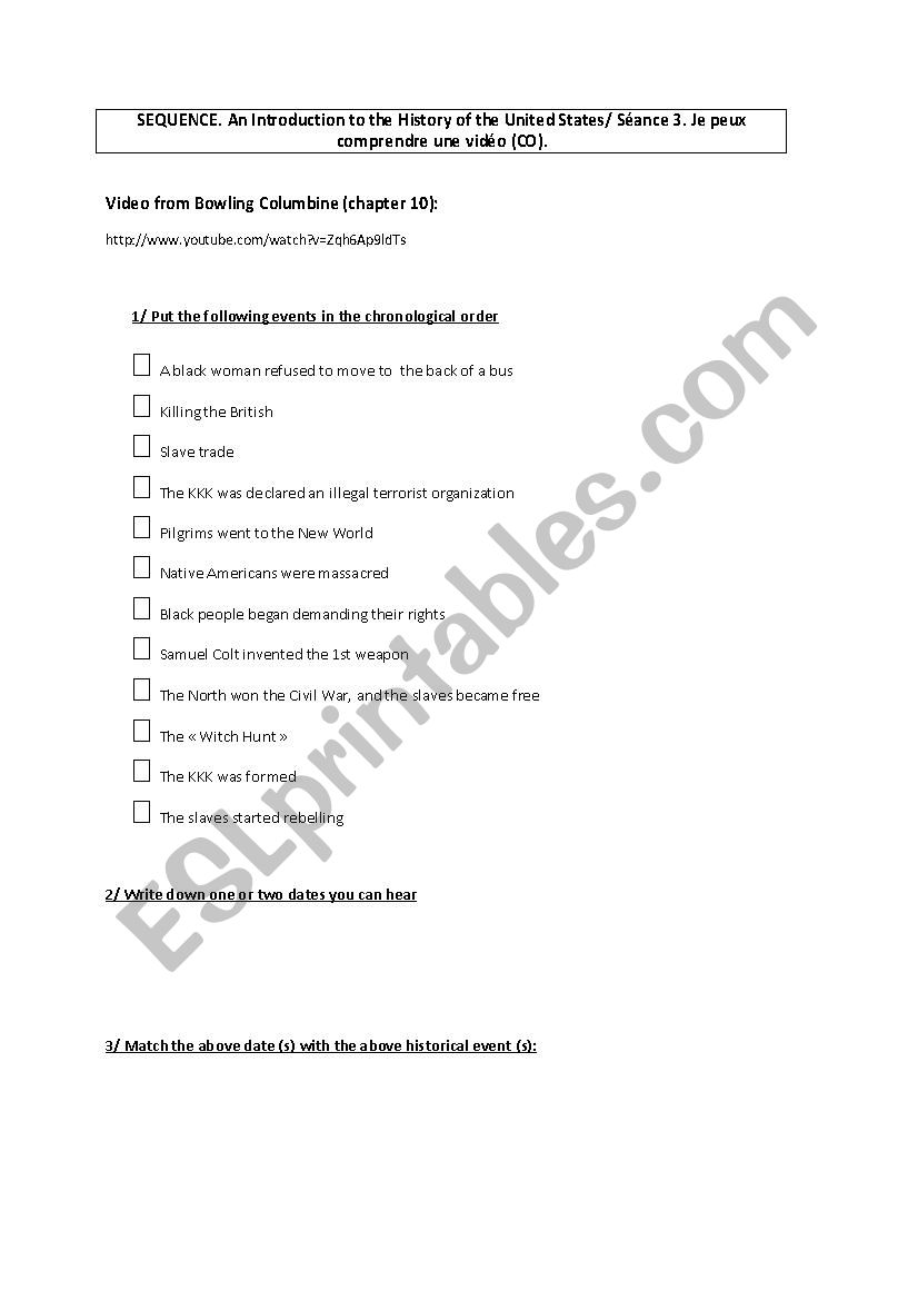 worksheet Chapter ten Bwling for Columbine 