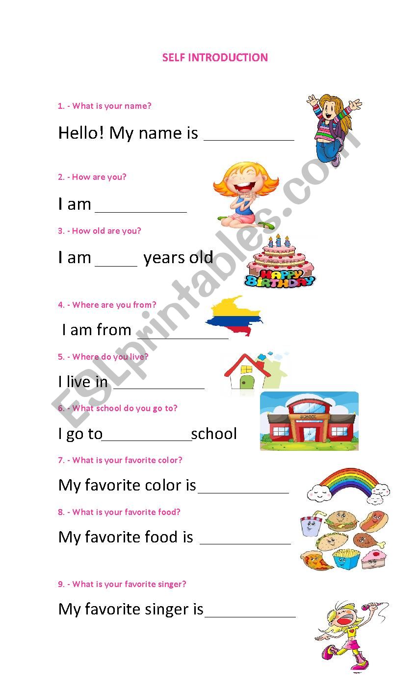 Self introduction worksheet