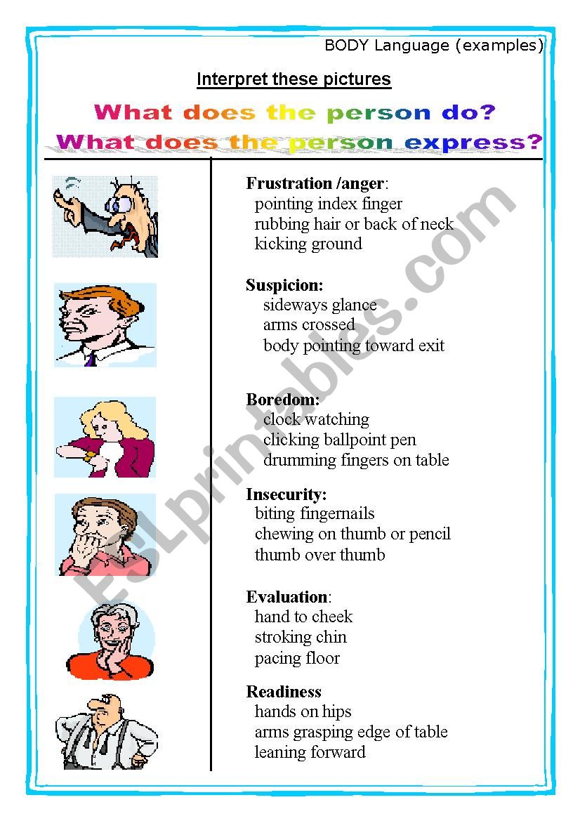 Body Language worksheet