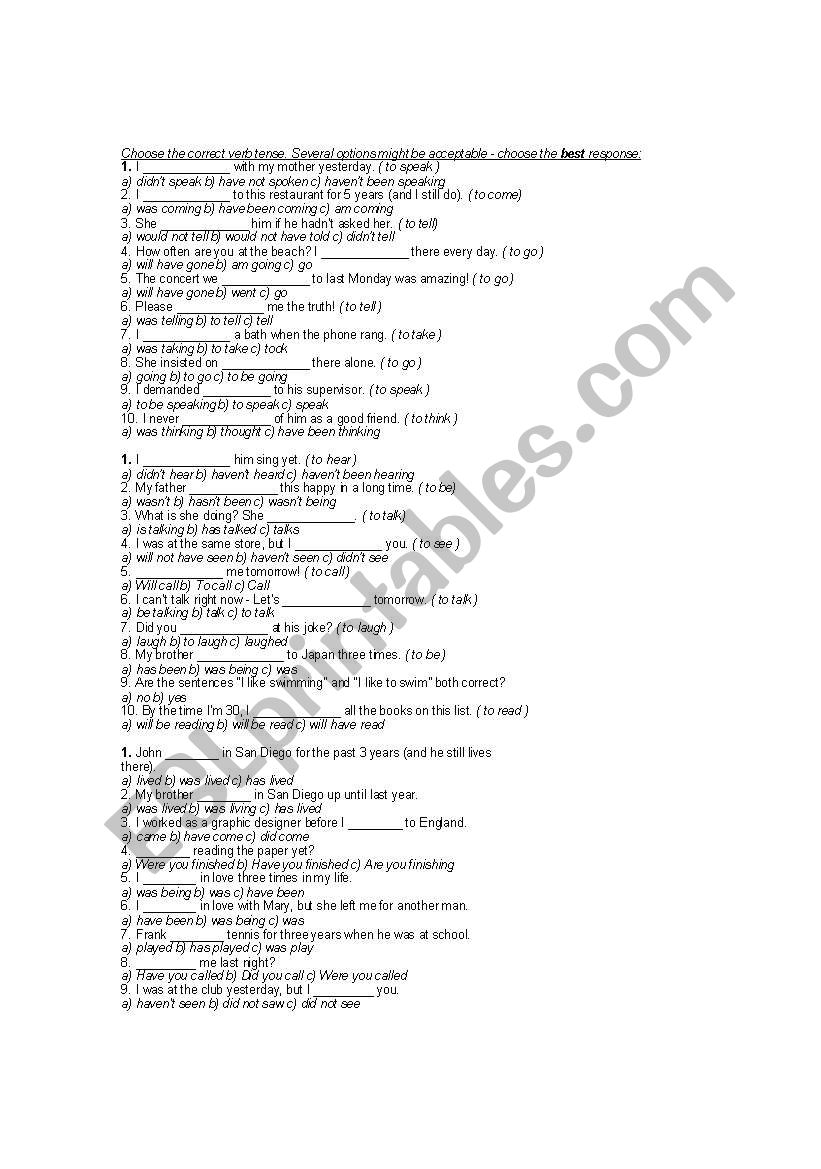 Mixed Tenses worksheet