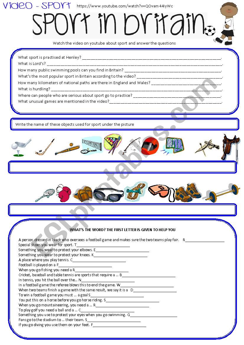 sport - video and vocabulary worksheet