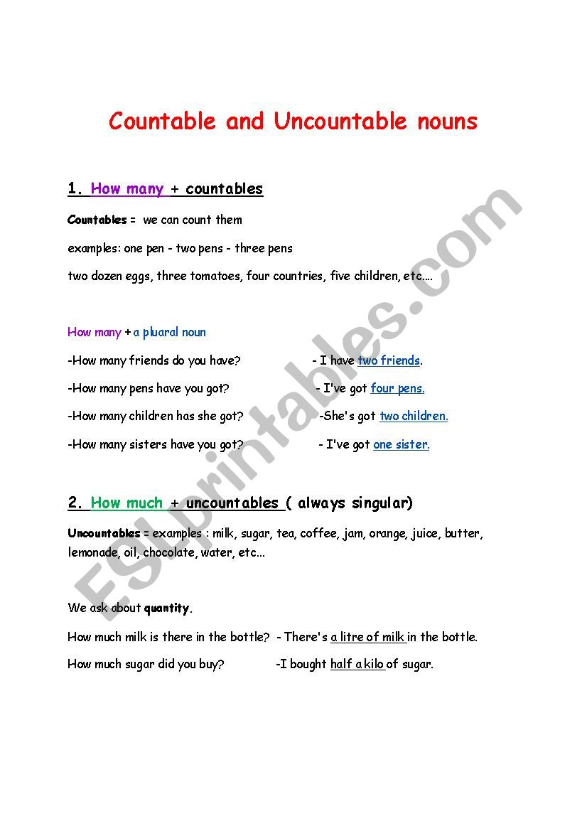 coutable and uncountable nouns