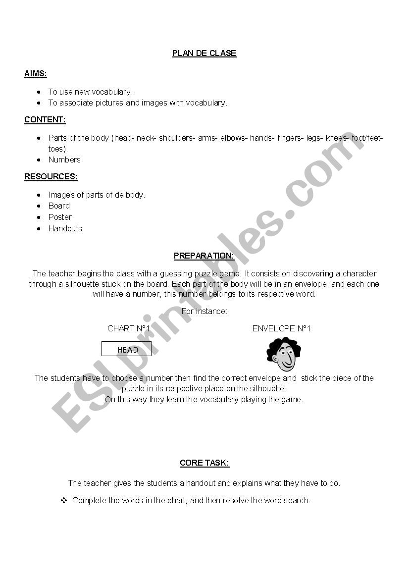 plan de clase body worksheet