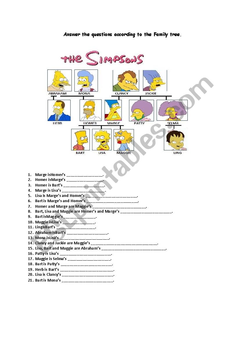 Simpsons Family Tree worksheet