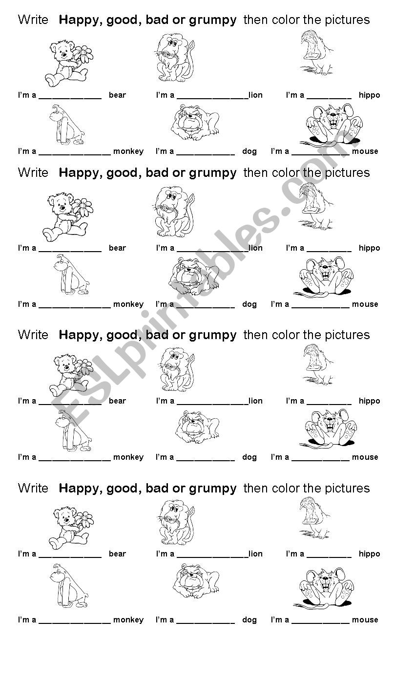 happy, grumpy worksheet