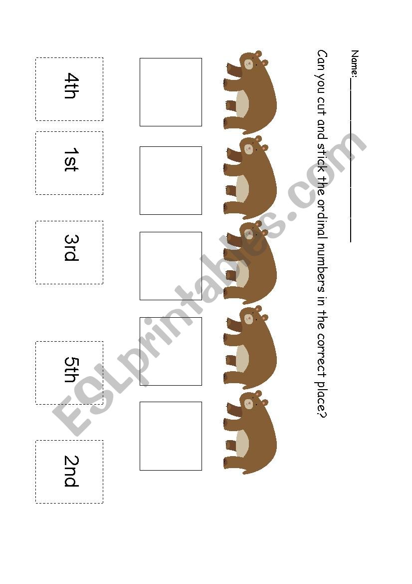 ordinal bears worksheet