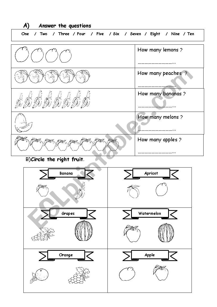 fruits worksheet