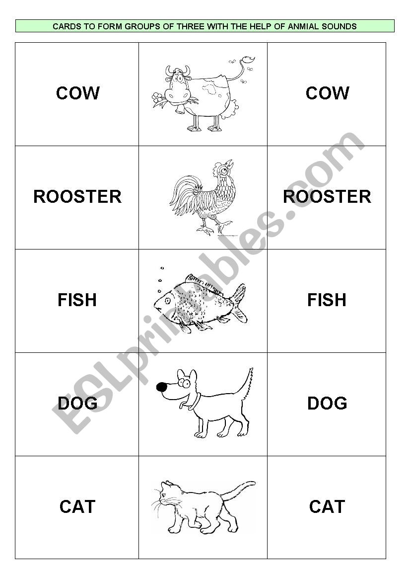 Activity cards to form groups of three (animal noises)